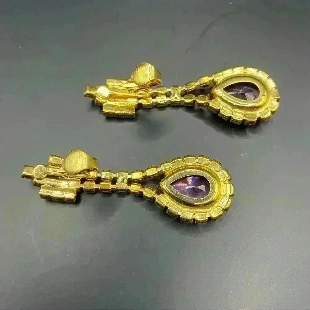 Classic Fashion Eardrop Dangle Drop Earrings Rhinestone Crystal Pink Gold-Tone